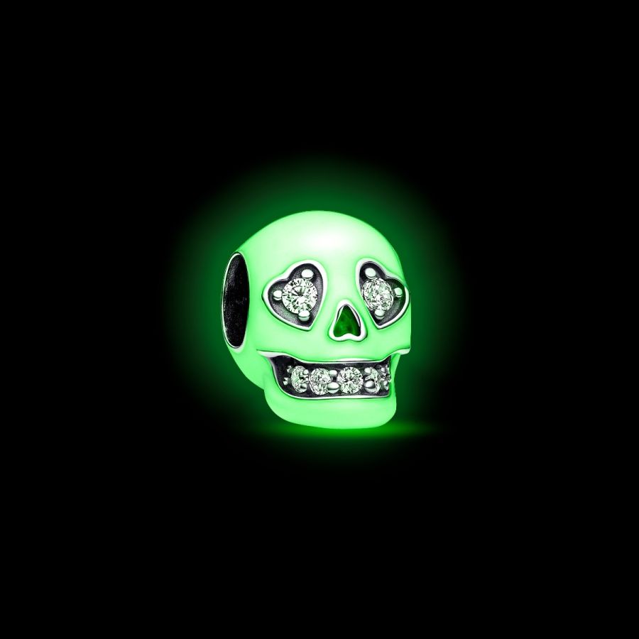 Charm Glow In The Dark Funkelnder Totenkopf Weiss Silber
