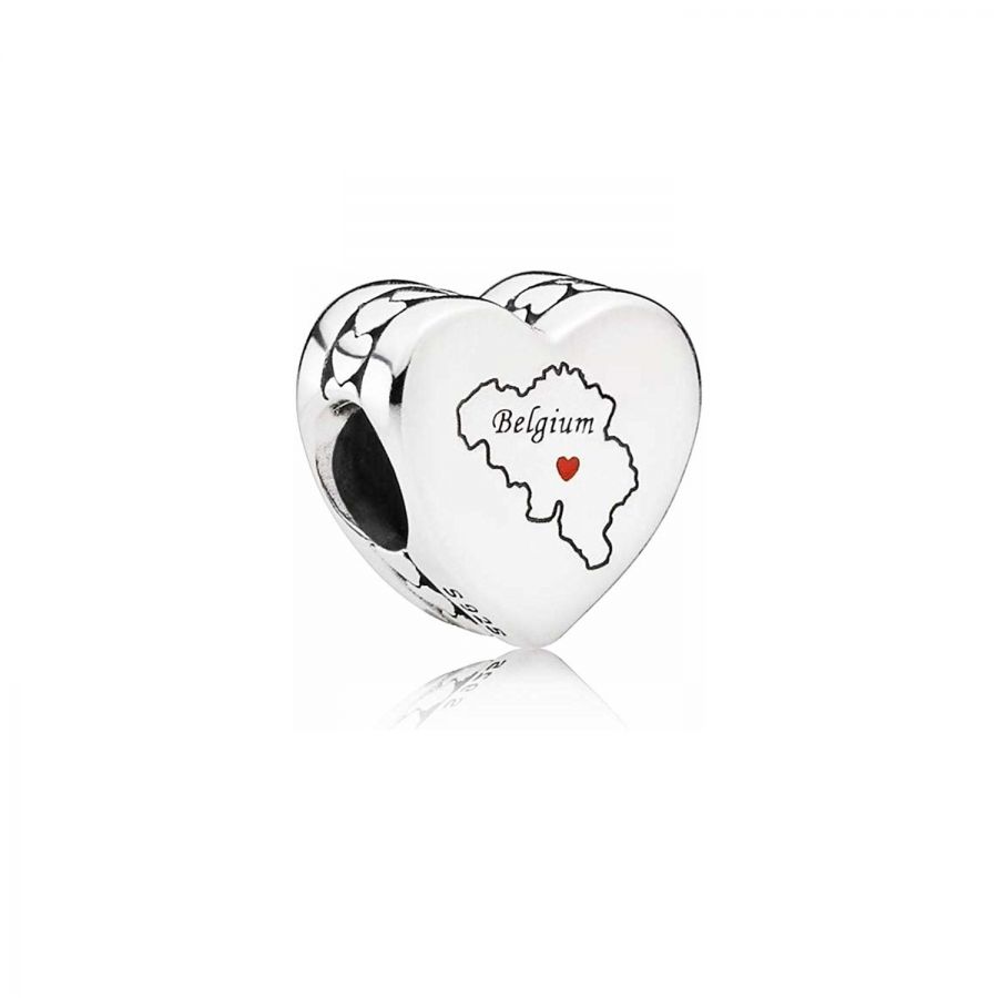 Länder-Charm Belgium Map Sterling-Silber Rot