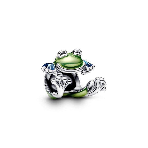 Charm Kletternder Frosch Emaille Grün Silber