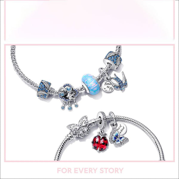 Charm Mehrfarbiges Murano-Glas & Geschwungene Feder Silber