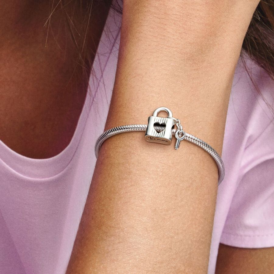 Charm Vorhängeschloss & Herzschlüssel Sterling-Silber