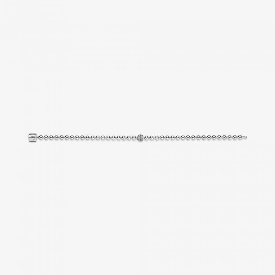 Armband Beads Pavé Weiss Sterling-Silber