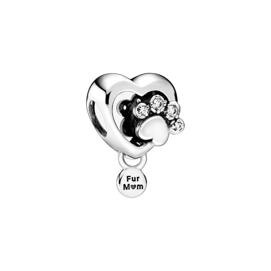 Charm Funkelndes Hundepfote & Herz Charm Sterling-Silber Hauptbild