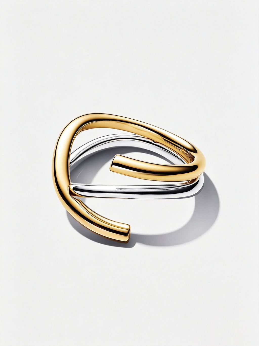 Organisch Geformter Bicolor Doppelring Sterling-Silber, 14 Karat Vergoldung