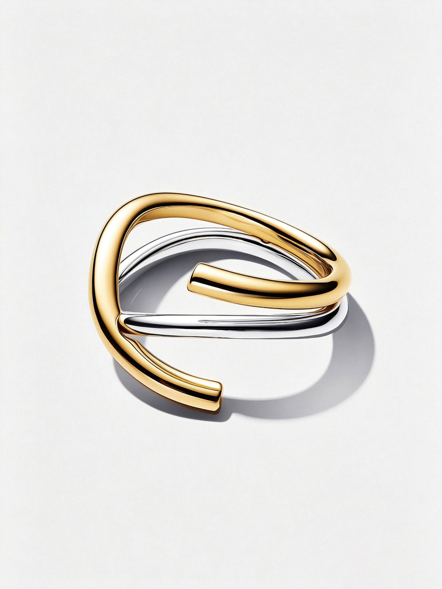 Organisch Geformter Bicolor Doppelring Sterling-Silber, 14 Karat Vergoldung