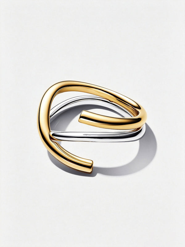 Organisch Geformter Bicolor Doppelring Sterling-Silber, 14 Karat Vergoldung