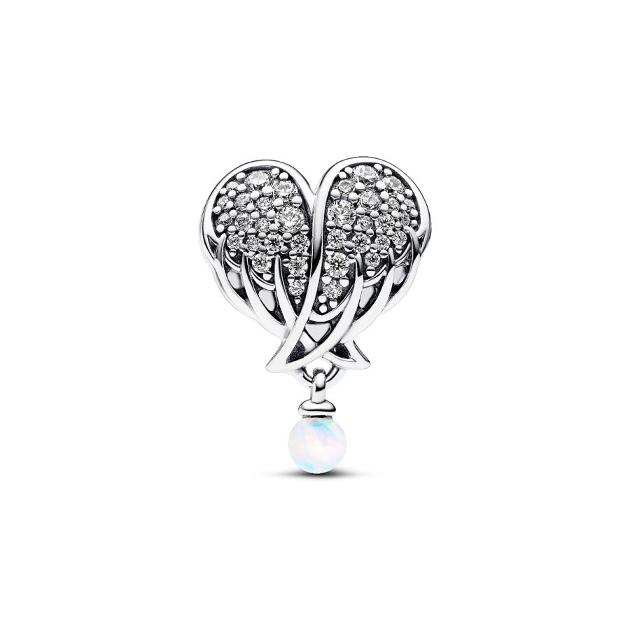 Charm Funkelnde Engelsflügel & Herz Zirkonia Opal Silber