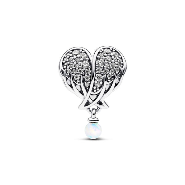 Charm Funkelnde Engelsflügel & Herz Zirkonia Opal Silber