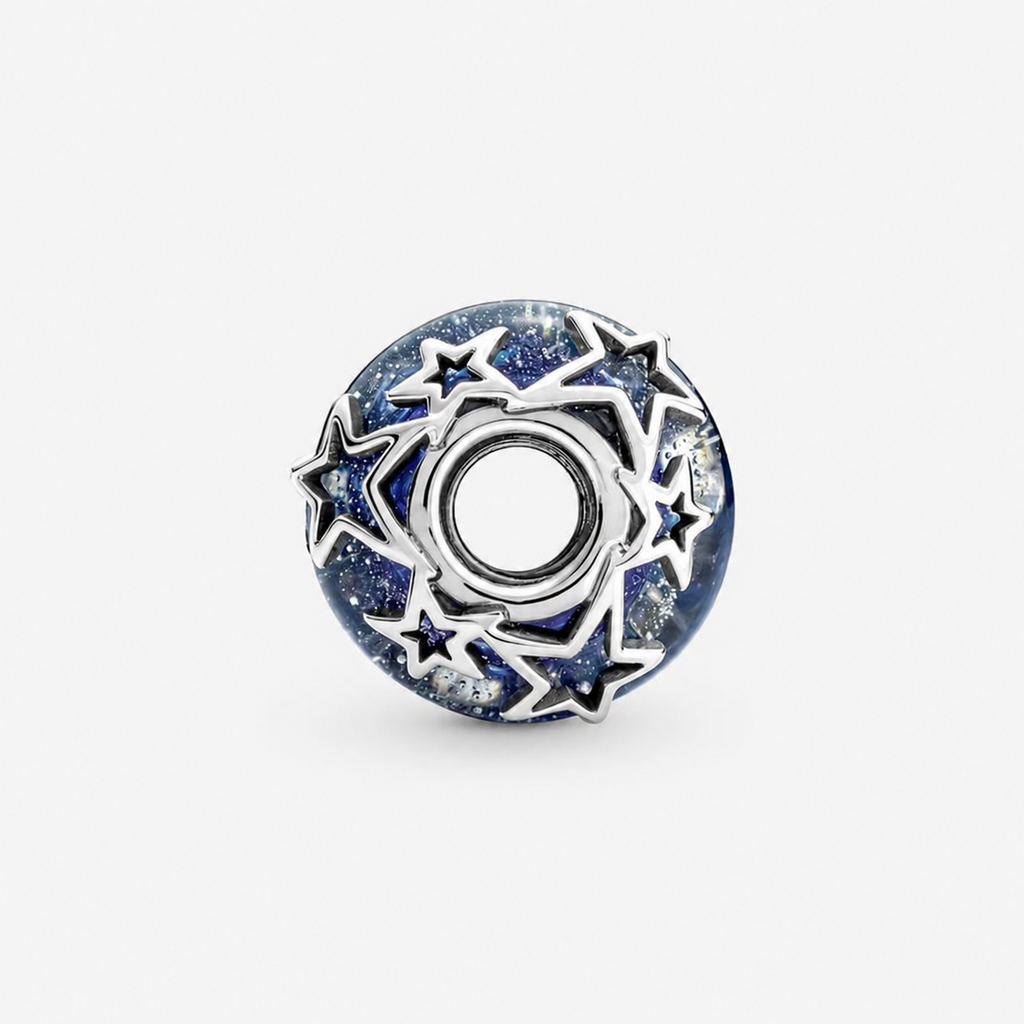 Charm Galaxis Blau & Stern Murano-Glas Sterling-Silber