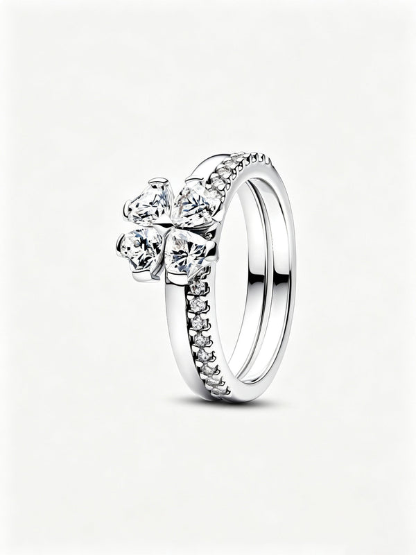 Funkelndes Glückskleeblatt Teilbarer Ring Sterling-Silber