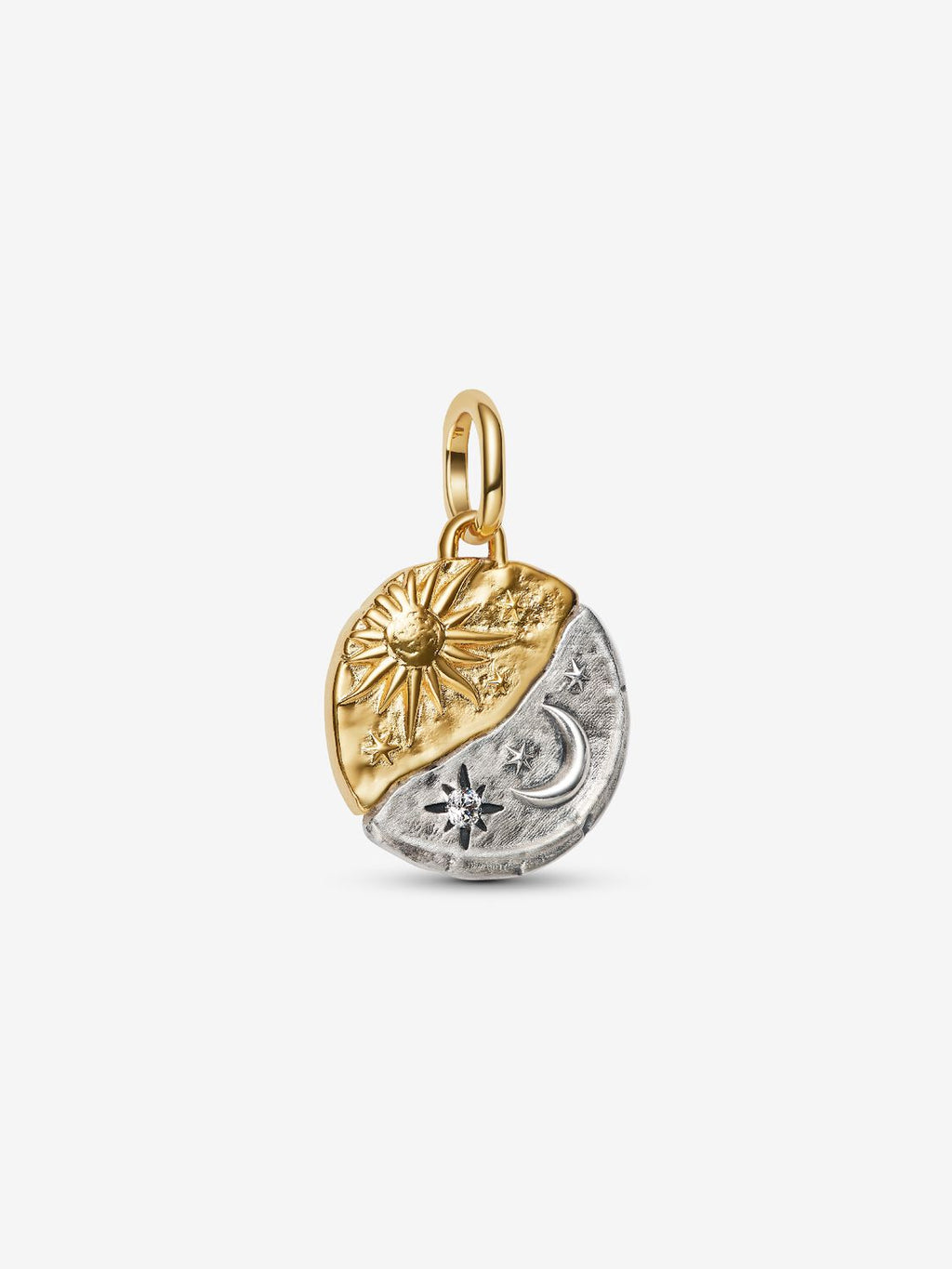 Sonne und Mond Medaillon-Charm Sterling-Silber, 14 Karat Vergoldung