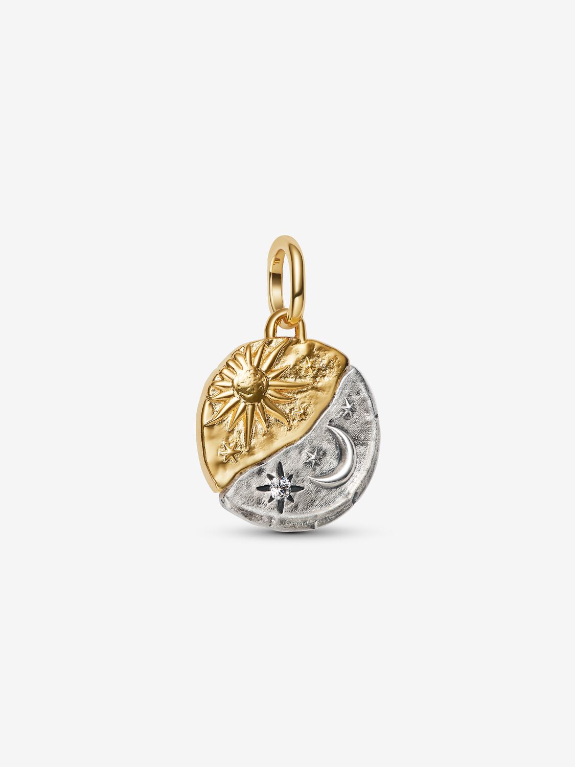 Sonne und Mond Medaillon-Charm Sterling-Silber, 14 Karat Vergoldung