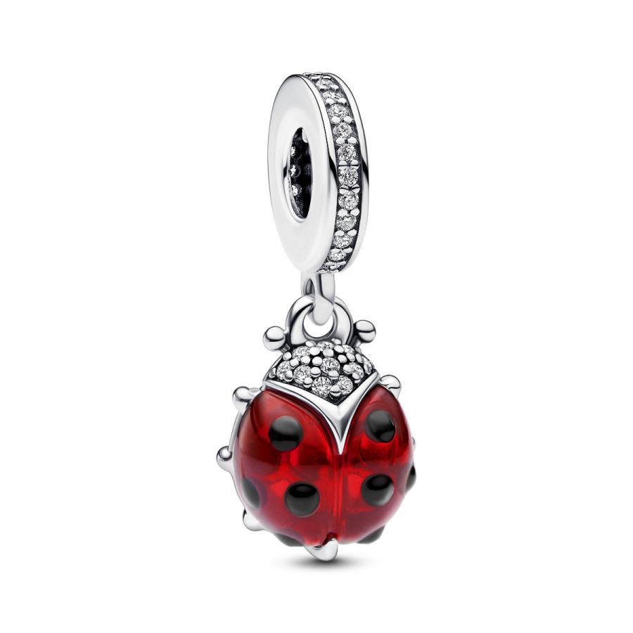 Charm-Anhänger Roter Marienkäfer Sterling-Silber