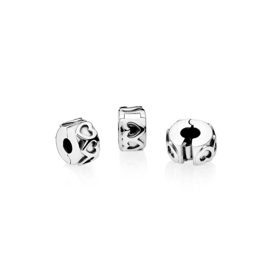 Clip Charm Gereihte Herzen Sterling Silber