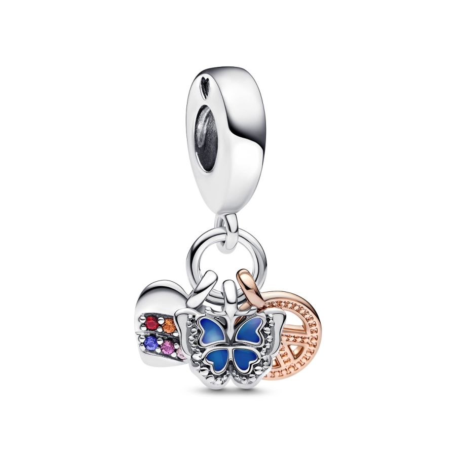 Charm-Anhänger Regenbogenherz Schmetterling Frieden Silber