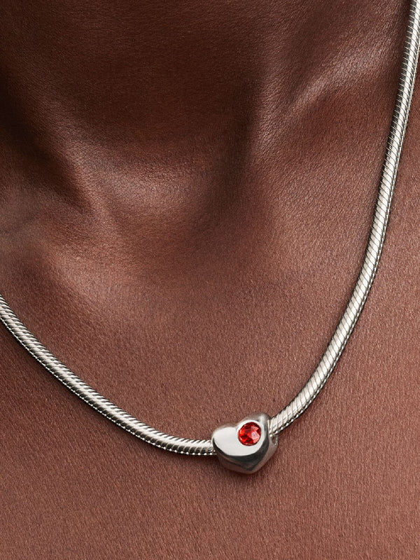 Gravierbares Roter Stein Herz-Charm Sterling-Silber