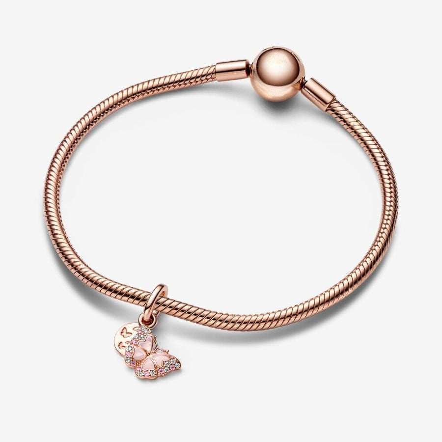 Charm-Anhänger Schmetterling & Spruch 14k Rosé Vergoldet