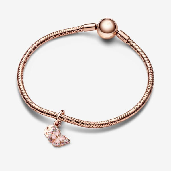 Charm-Anhänger Schmetterling & Spruch 14k Rosé Vergoldet