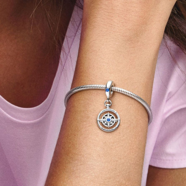 Charm-Anhänger Drehender Kompass Sterling-Silber