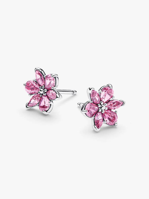 Herbarium Funkelnde Rosafarbene Blume Ohrringe Sterling-Silber