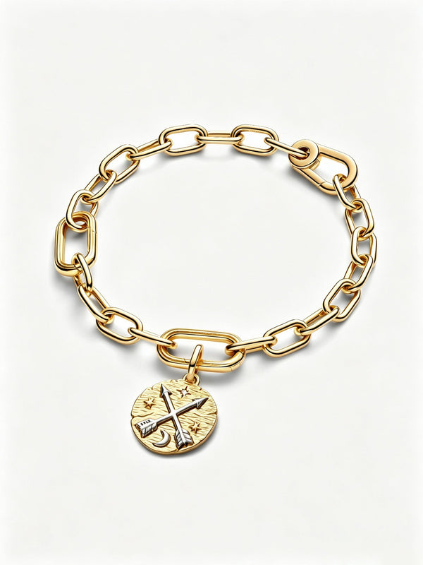 Kreuzende Pfeile Medaillon-Charm Sterling-Silber, 14 Karat Vergoldung