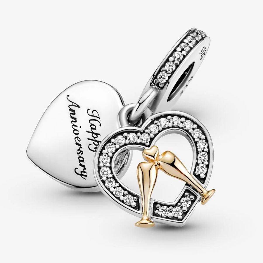 Charm-Anhänger Jahrestag Zweifarbig Sterlingsilber 14k Gold