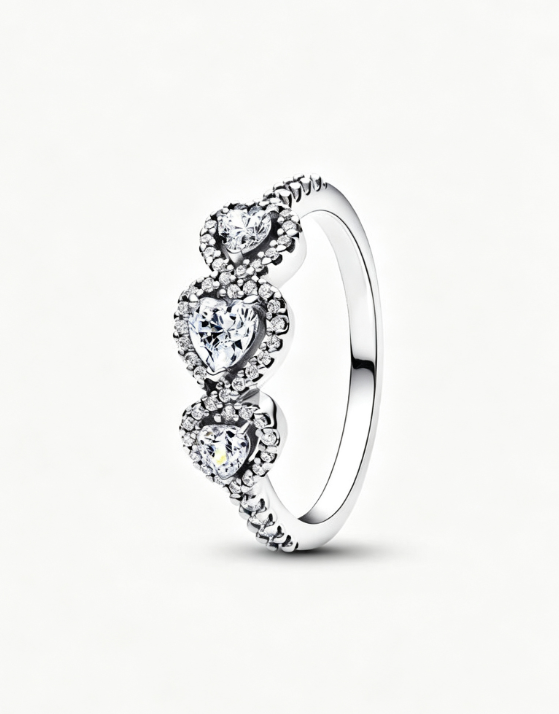 Strahlenkranz Herz Trilogie Ring Sterling-Silber