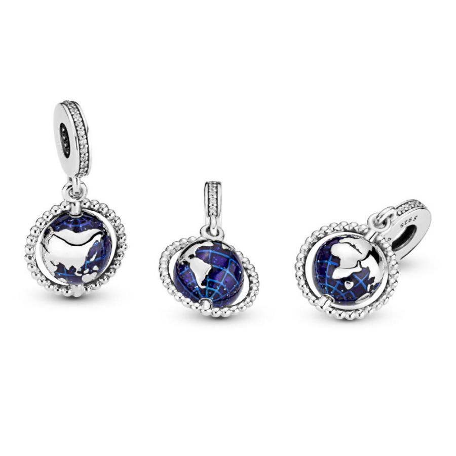 Charm-Anhänger Spinning Globe Sterling-Silber