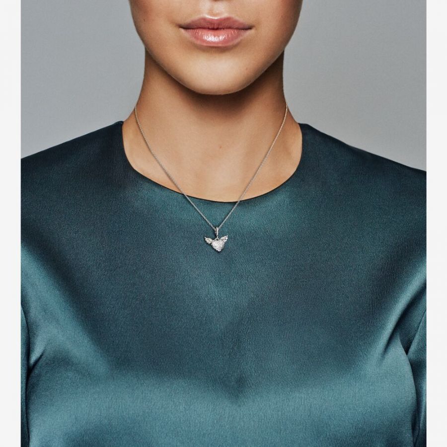 398505C01 Kette mit Anhänger Pavé-Herz Engelsflügel Silber Zweitbild