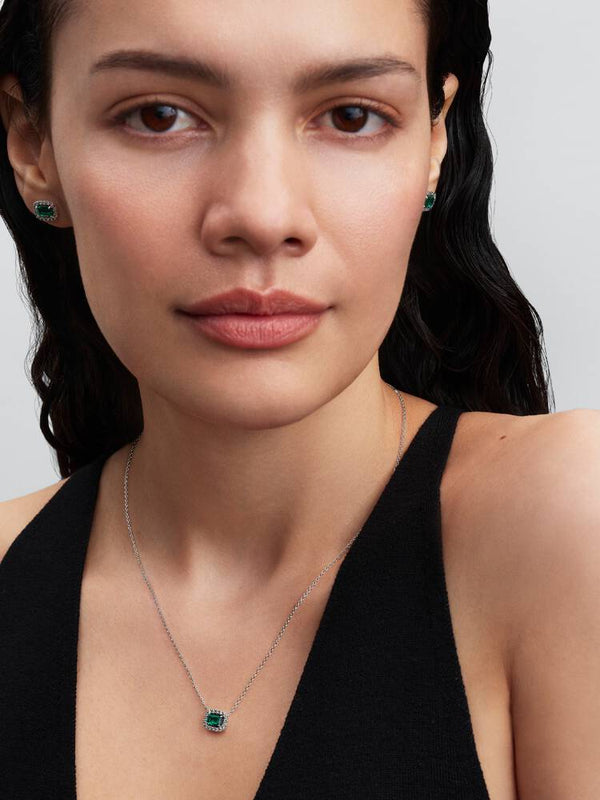 Rechteckiger Funkelnder Strahlenkranz Collier-Halskette Sterling-Silber