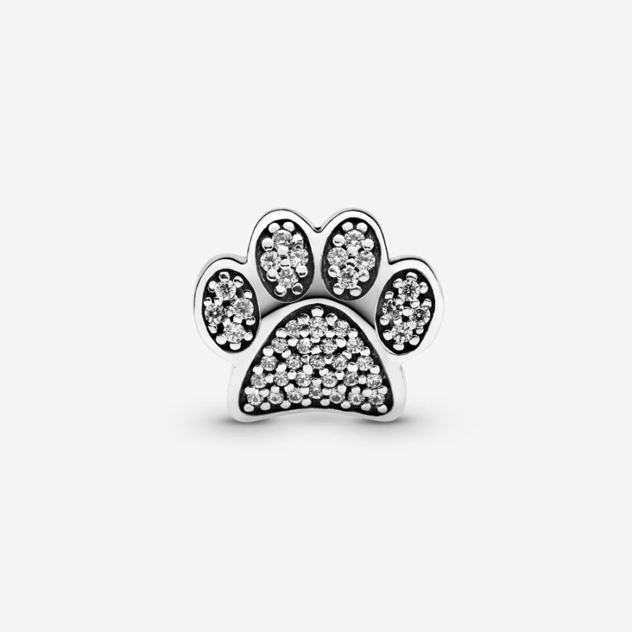Charm Funkelnder Pfotenabdruck Zirkonia Sterling-Silber