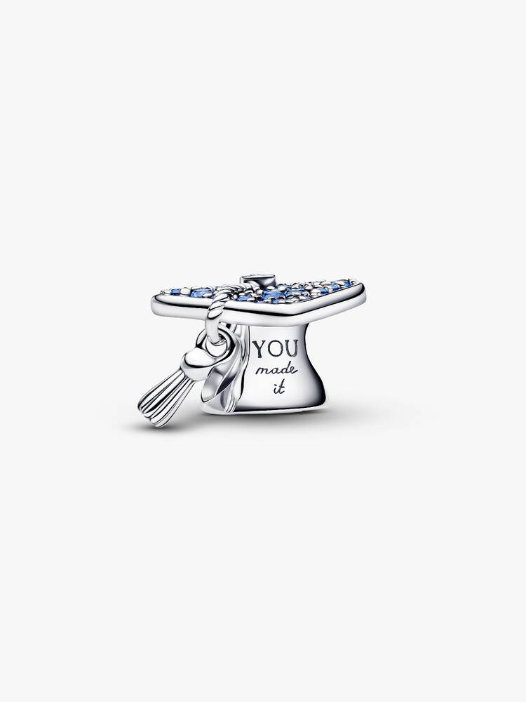 Funkelnde Blaue Absolventenmütze 2026 Charm Sterling-Silber