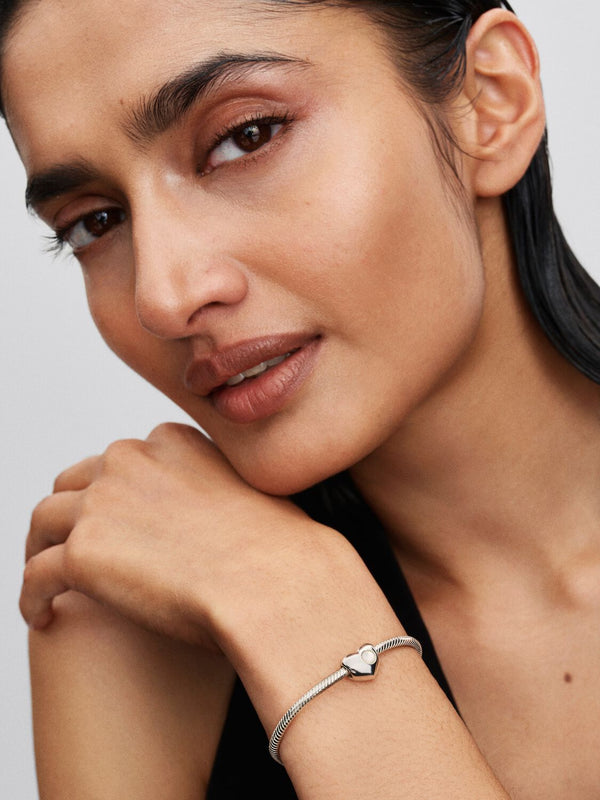 Gravierbares Weißer Stein Herz-Charm Sterling-Silber