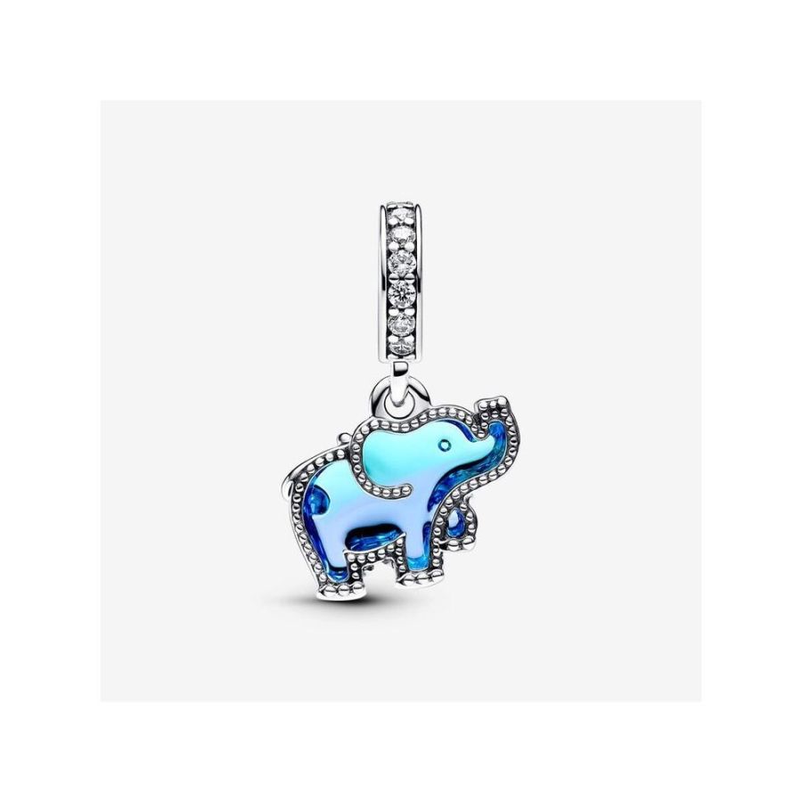 Charm-Anhänger Elefant Murano Zirkon Blau Silber