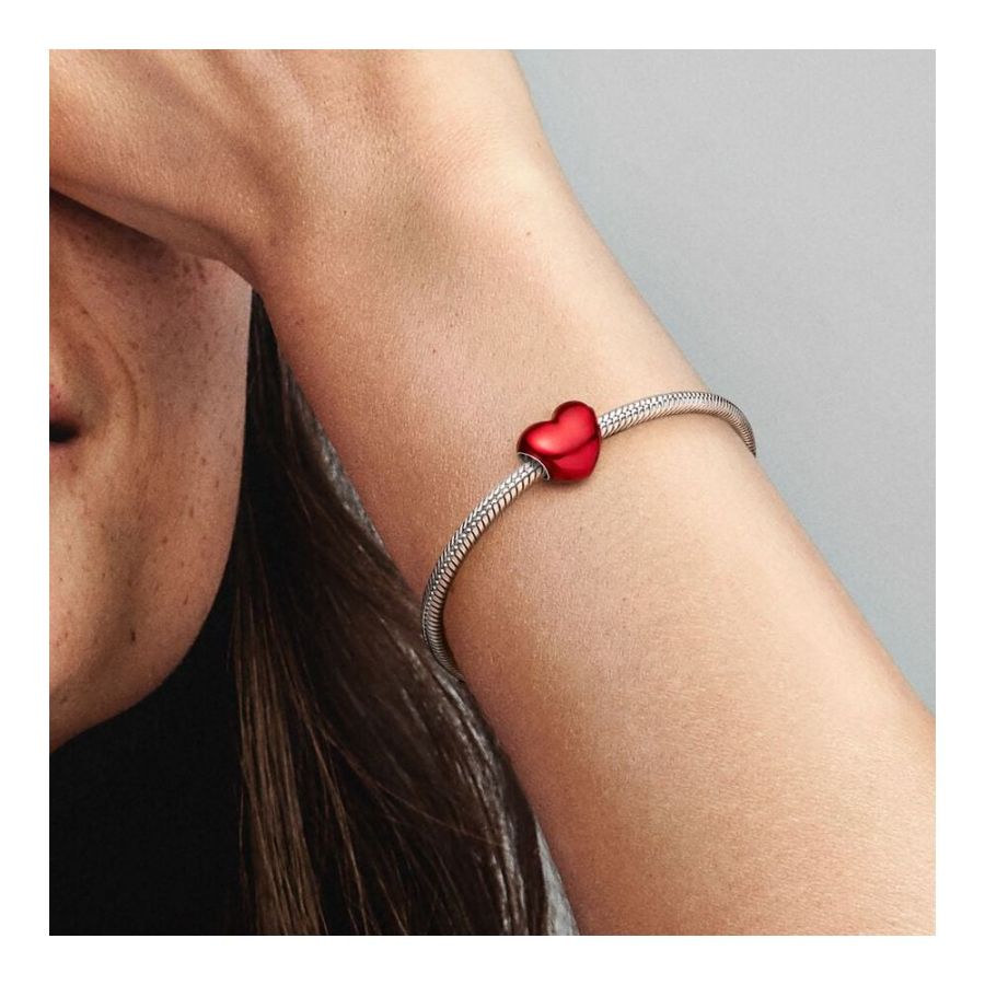 Charm Rotes Metallic-Herz Sterling-Silber