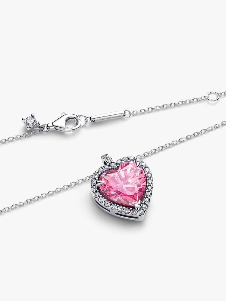 Rosafarbener Strahlenkranz Herz Collier-Halskette Sterling-Silber