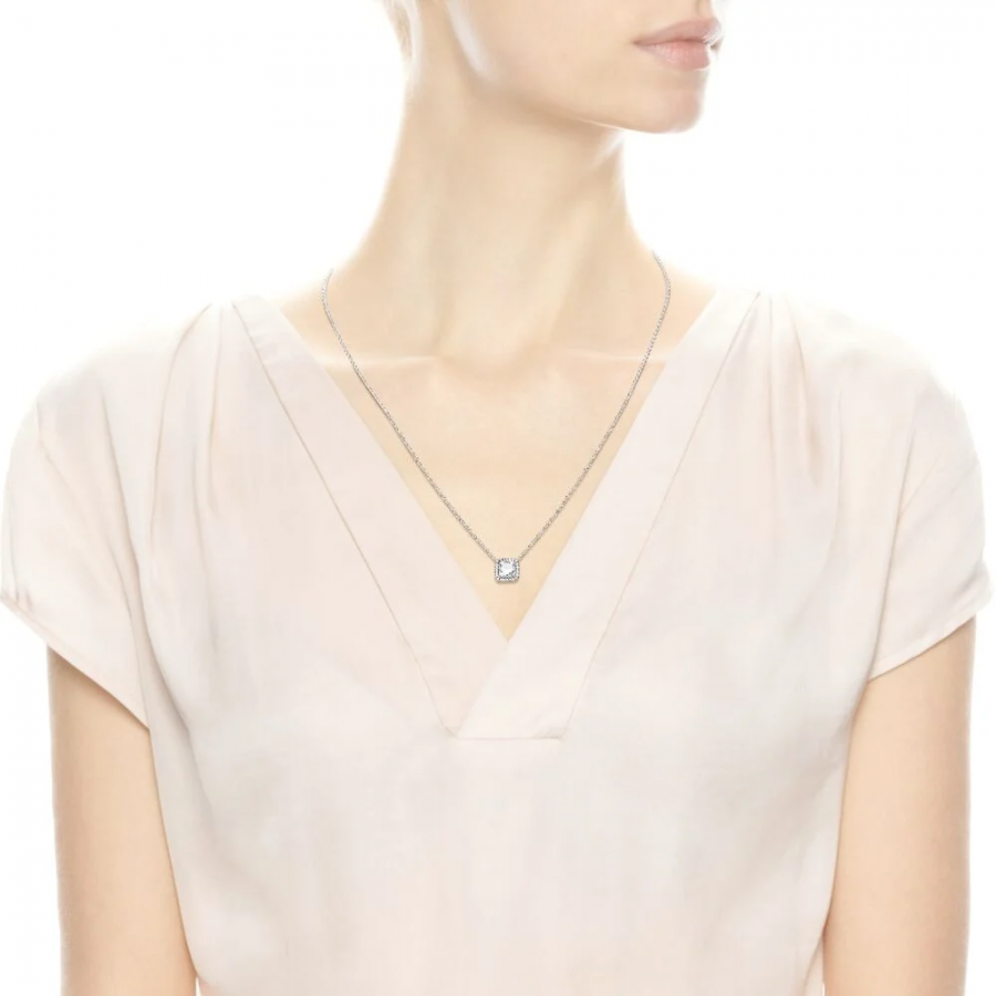 396241CZ Kette mit Anhänger Quadratischer Funkelnder Strahlenkranz Zweitbild