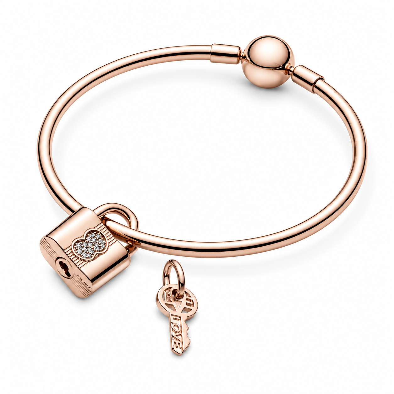Charm-Anhänger Vorhängeschloss & Schlüssel 14k Rosé Vergoldet