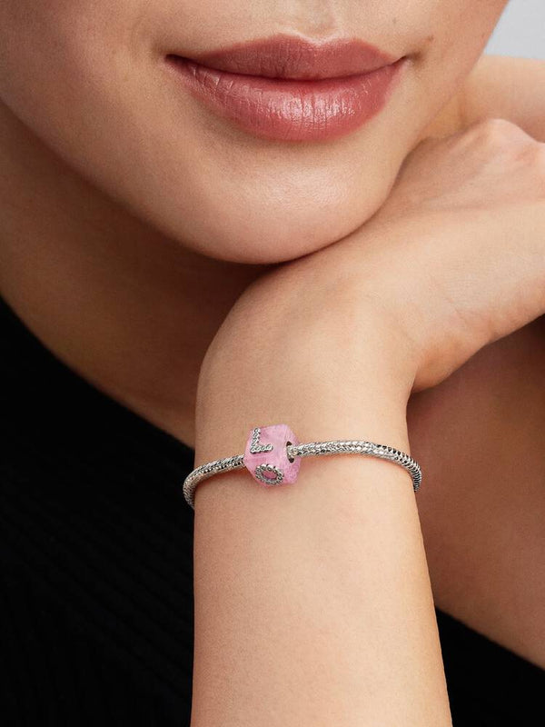 Rosafarbener Murano-Glas Liebeswürfel Charm Sterling-Silber