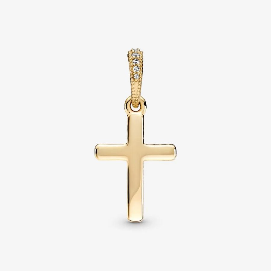 Ketten-Anhänger Funkelndes Kreuz 14k Gelbgold