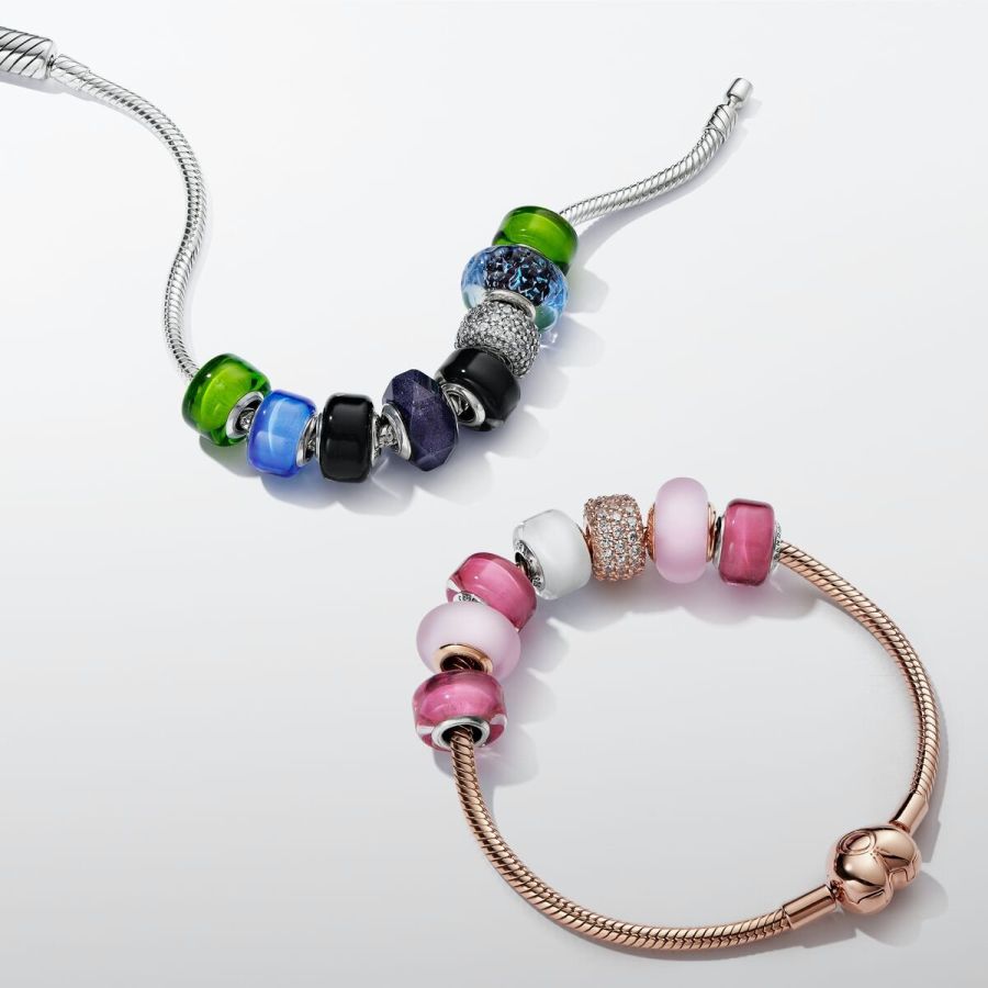 Mini-Charm Rosafarbenes Murano-Glas Sterling-Silber