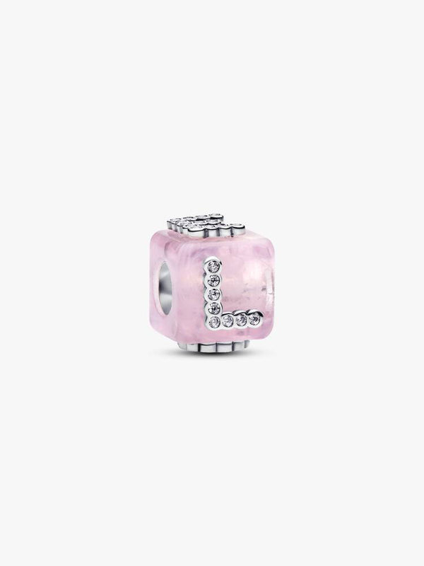 Rosafarbener Murano-Glas Liebeswürfel Charm Sterling-Silber