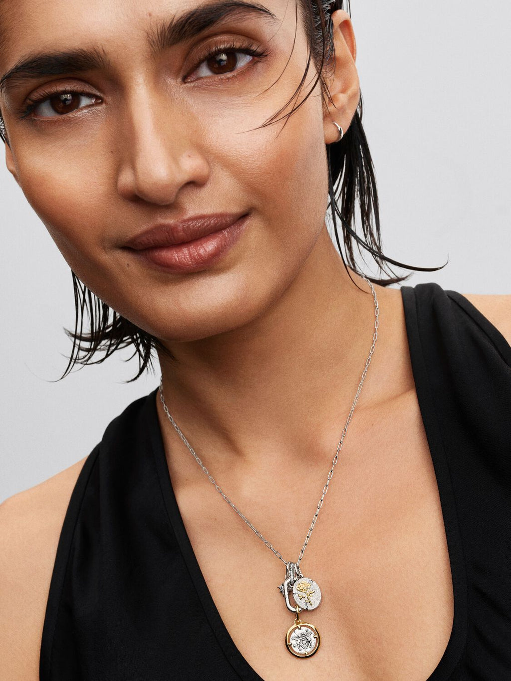 Amor Medaillon-Charm Sterling-Silber, 14 Karat Vergoldung