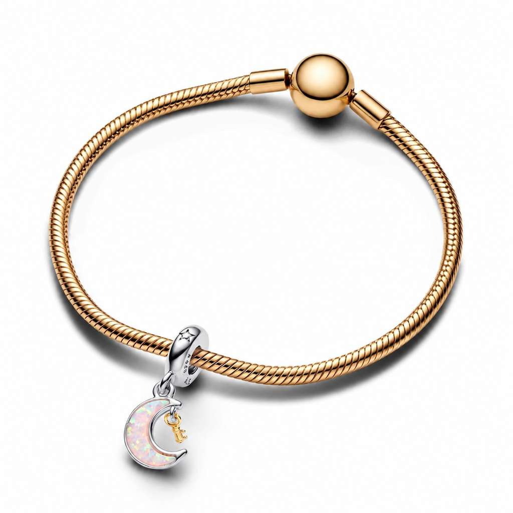 Charm-Anhänger Schlüssel & Mond Opal Silber Vergoldet
