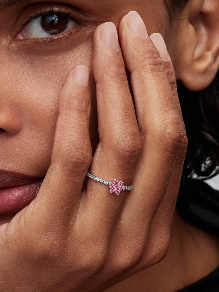Funkelnde Rosa Blume Ring Sterling-Silber Zweitbild