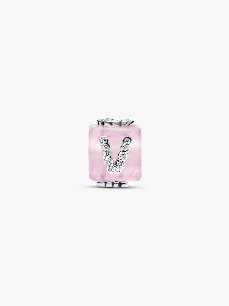 Rosafarbener Murano-Glas Liebeswürfel Charm Sterling-Silber