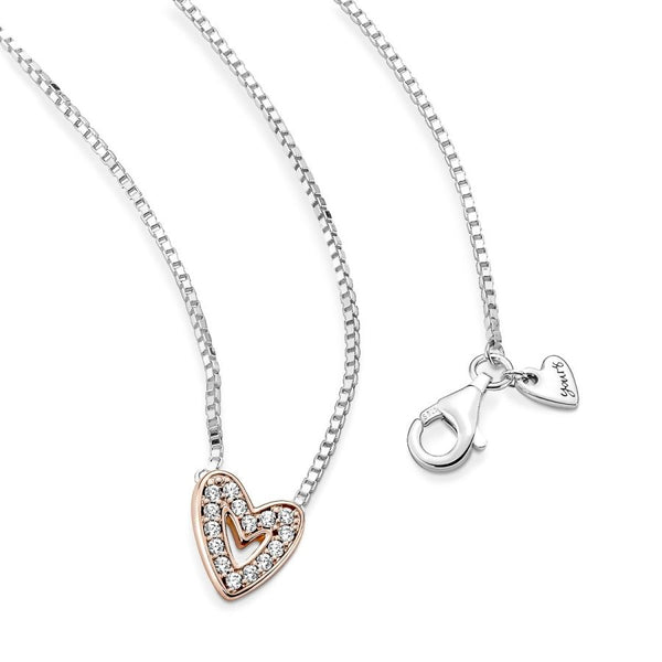 380089C01 Halskette Anhänger Funkelndes Freihand-Herz Silber 14k Rosé