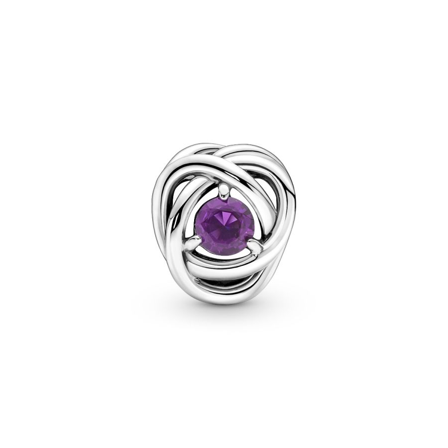 Charm Februar Geburtsstein Violetter Ewigkeitskreis Silber
