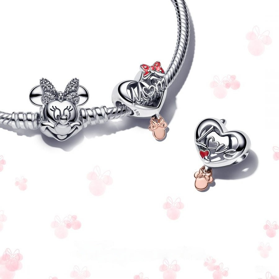 Charm Minnie Maus Mum Herz Silber 14k Rosé Vergoldet