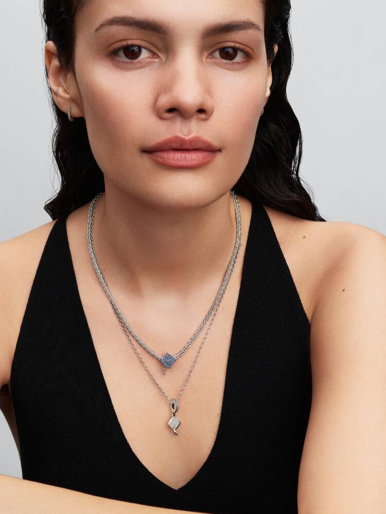 Fuchsschwanz-Charm-Halskette mit Pavé-Verschluss Sterling-Silber